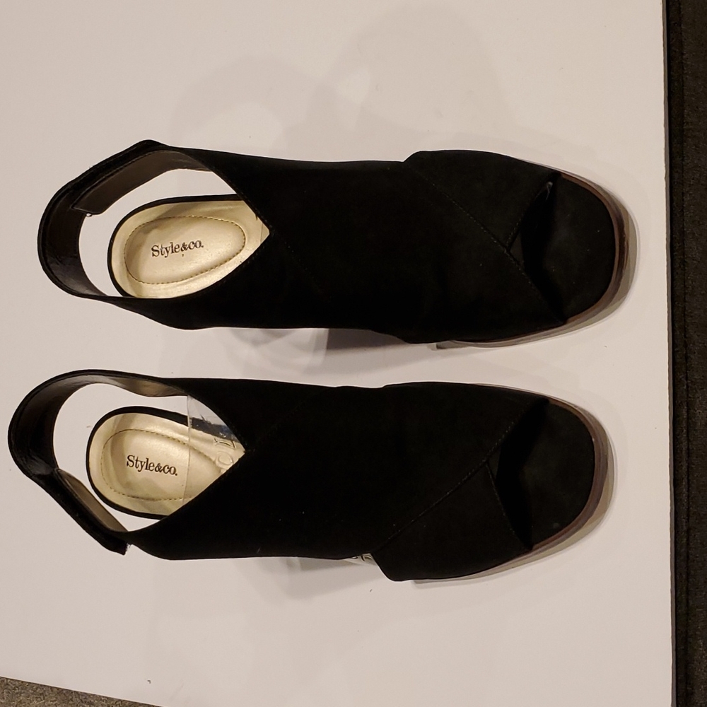 Black faux suede sandals